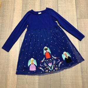 Hanna Andersson Dress Girls Size 6-7 Angels Tulle Holiday Christmas Blue Modest